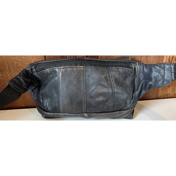 Fanny Pack Travel Waist Bag Black Leather - Picture 2 of 8